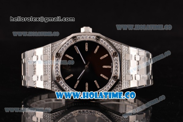 Audemars Piguet Royal Oak 41 Asia 2813 Automatic Diamonds/Steel Case with Black Dial Diamonds Bezel and Stick Markers (EF) - Click Image to Close